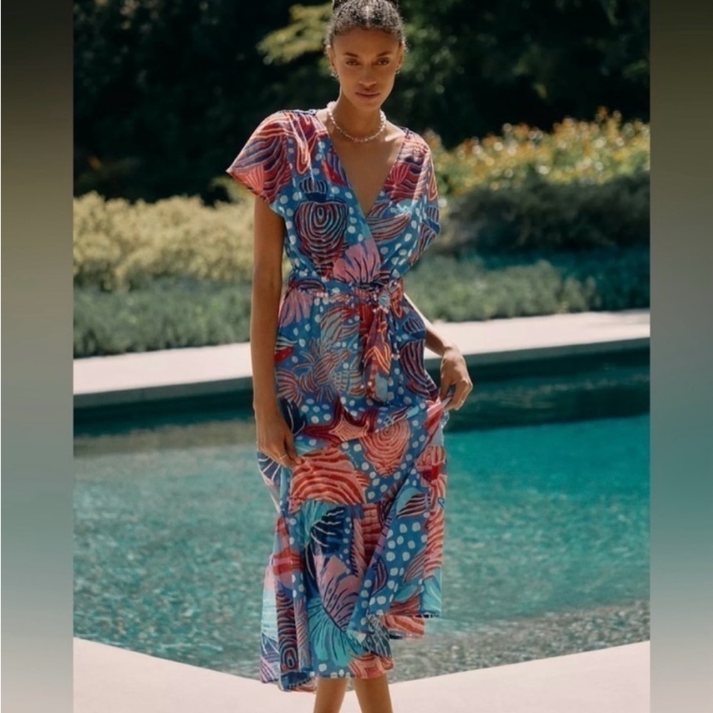 FARM Rio for Anthropologie ‘Ocean Life’ Wrap-look Midi Dress, Small
